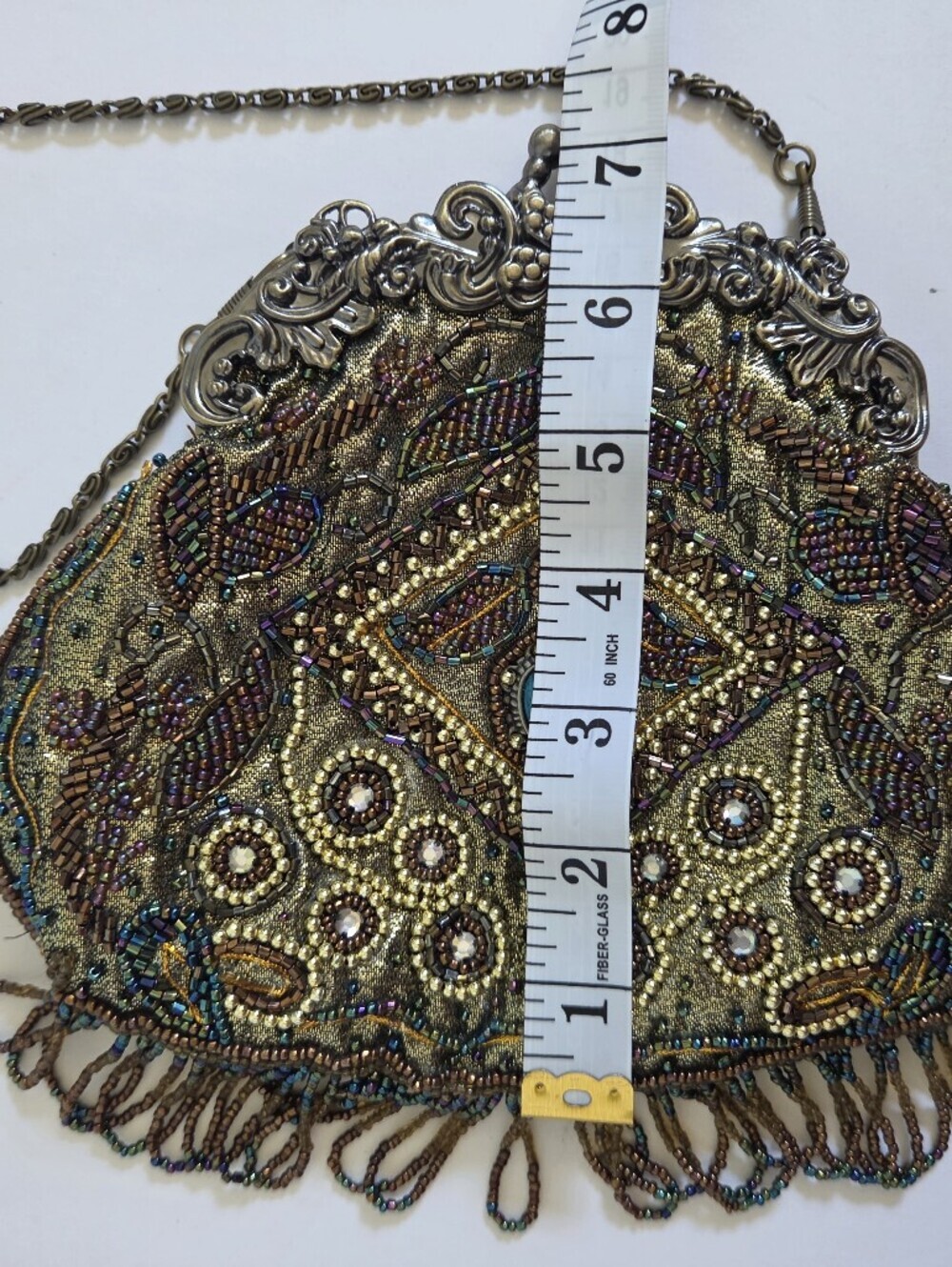 Vintage inspired victorian era evening purse beading metal chain Like New! - Picture 7 of 8